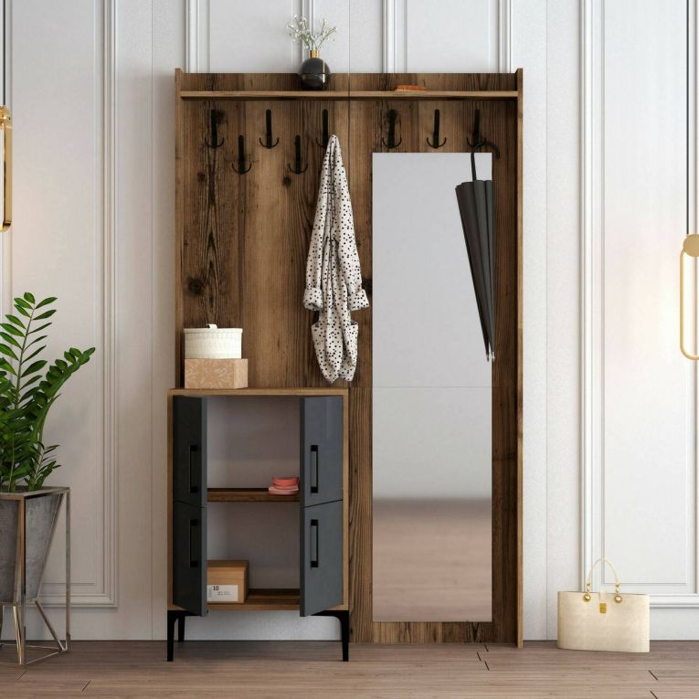 Mobile da ingresso 2 ante noce e antracite 120x200h cm - Isidore