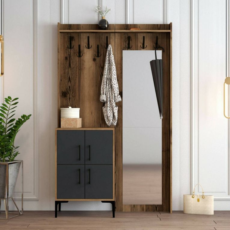 Mobile da ingresso 2 ante noce e antracite 120x200h cm - Isidore