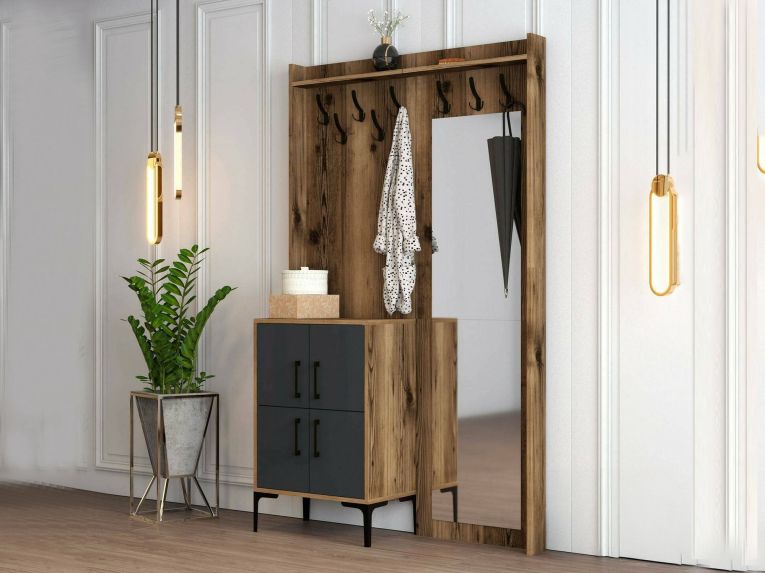 Mobile da ingresso 2 ante noce e antracite 120x200h cm - Isidore