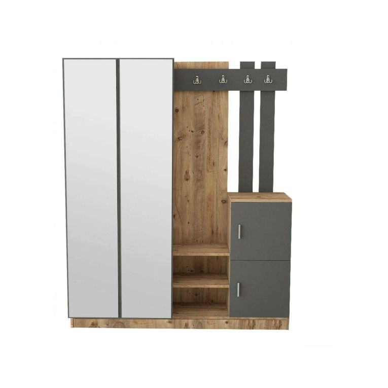 Mobile da ingresso 3 ante con specchio quercia e antracite 147x179h cm - Arcibaldo