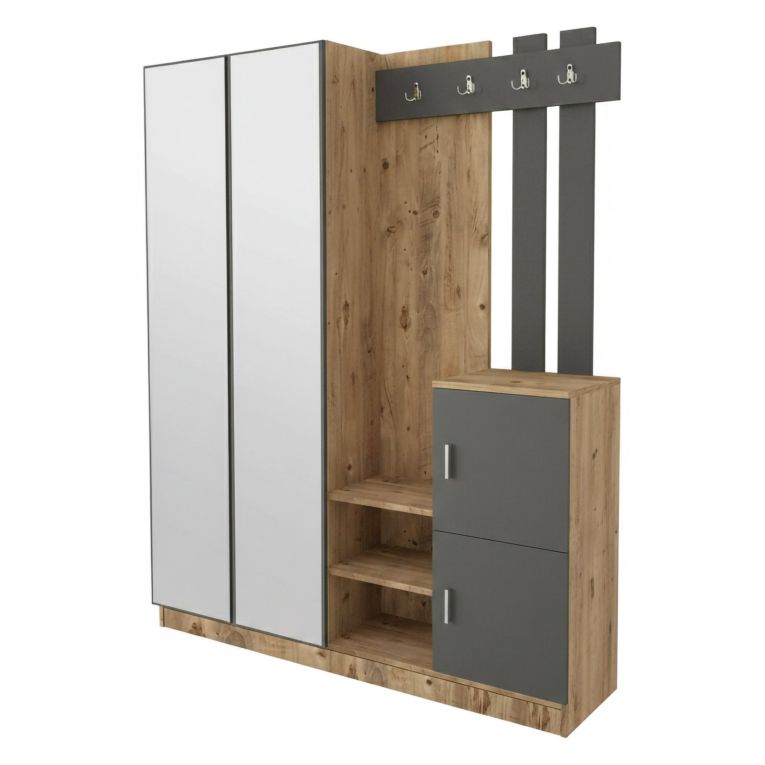 Mobile da ingresso 3 ante con specchio quercia e antracite 147x179h cm - Arcibaldo