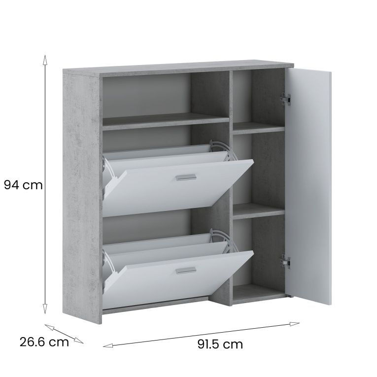 Mobile da ingresso Adriatico, Entratina appendiabiti, Composizione per atrio, Consolle portaoggetti multifunzione, 92x27h94 cm, Cemento e Bianco