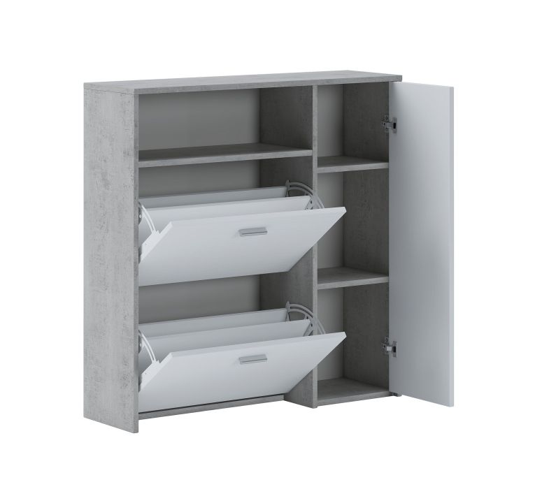 Mobile da ingresso Adriatico, Entratina appendiabiti, Composizione per atrio, Consolle portaoggetti multifunzione, 92x27h94 cm, Cemento e Bianco