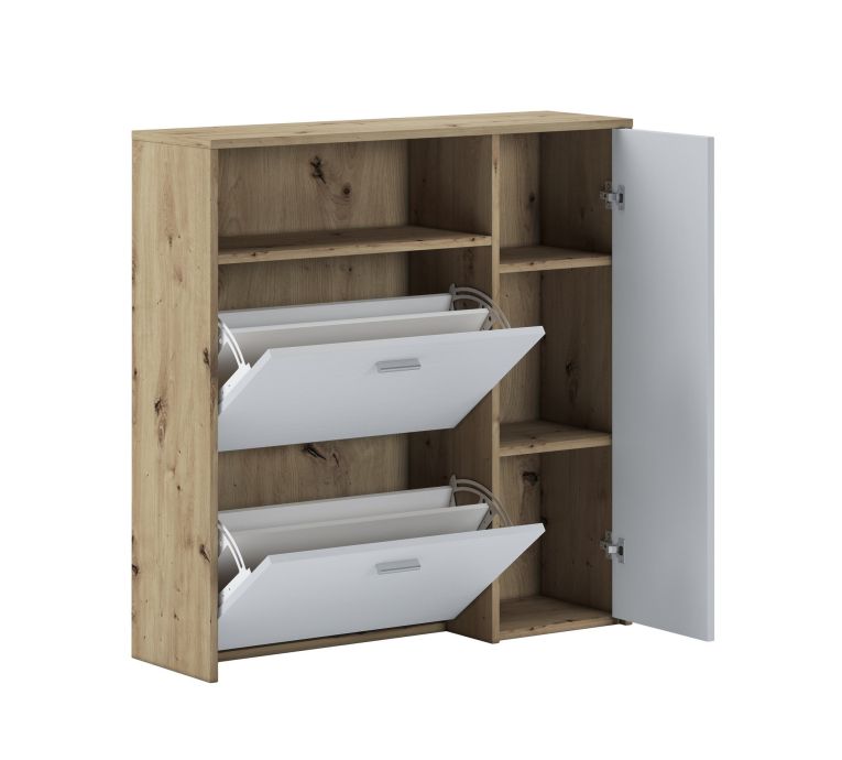Mobile da ingresso Adriatico, Entratina appendiabiti, Composizione per atrio, Consolle portaoggetti multifunzione, 92x27h94 cm, Rovere e Bianco