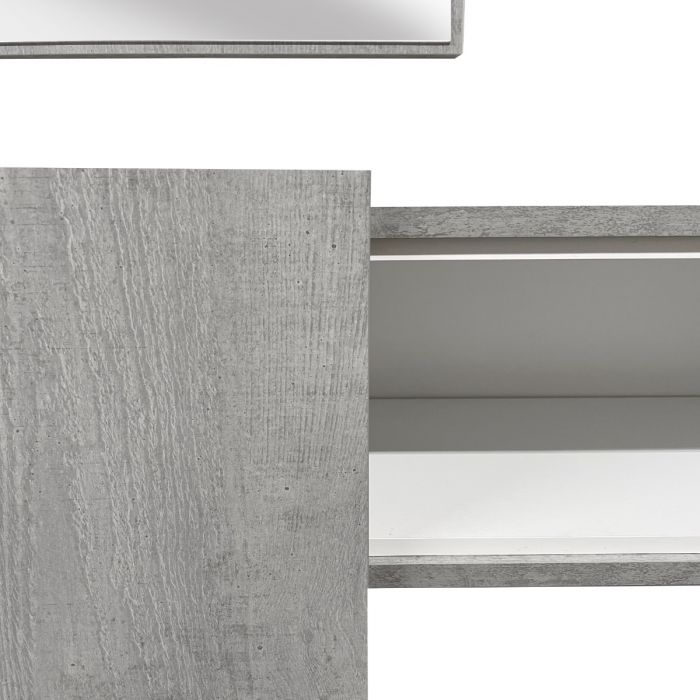 Mobile da ingresso Baffin, Entratina appendiabiti, Composizione per atrio, Consolle portaoggetti multifunzione, 100x31h75 cm, Cemento e Bianco