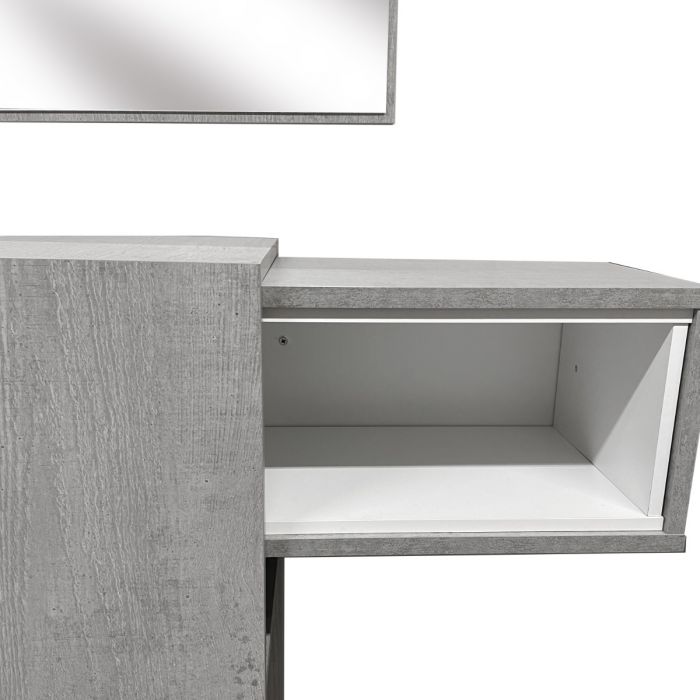 Mobile da ingresso Baffin, Entratina appendiabiti, Composizione per atrio, Consolle portaoggetti multifunzione, 100x31h75 cm, Cemento e Bianco