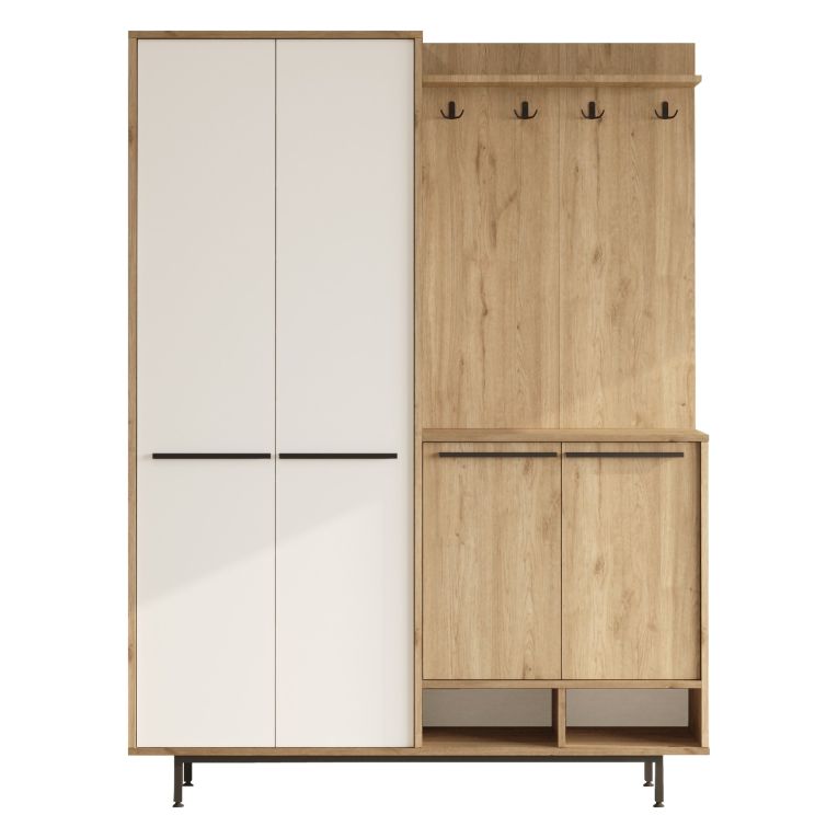 Mobile da Ingresso Beige Marrone Rovere Appendiabiti 12 Ripiani 147x36x196h cm, Apertura Battente - Tignale