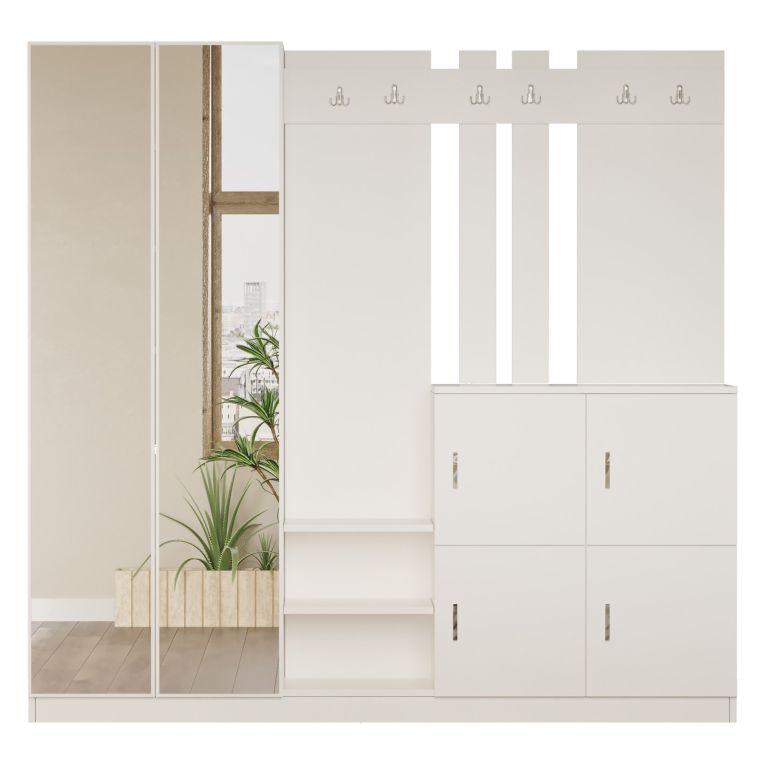 Mobile da Ingresso Beige Specchio Incluso Appendiabiti 187x38x180h cm, 9 Ripiani - Noviglio