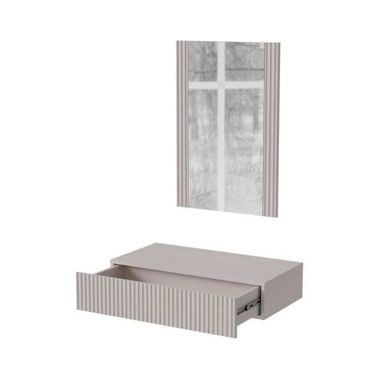 Mobile da Ingresso Beige Specchio Incluso Paia 80x42x97h cm, un Cassetto - Premolo