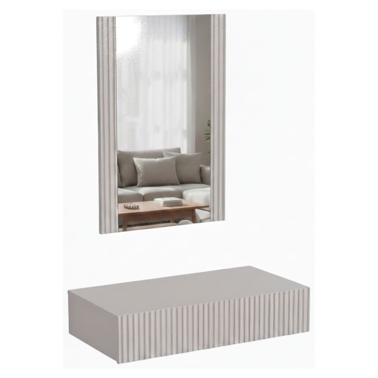 Mobile da Ingresso Beige Specchio Incluso Paia 80x42x97h cm, un Cassetto - Premolo