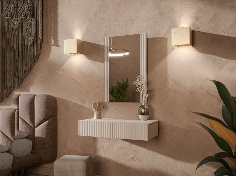 Mobile da Ingresso Beige Specchio Incluso Paia 80x42x97h cm, un Cassetto - Premolo
