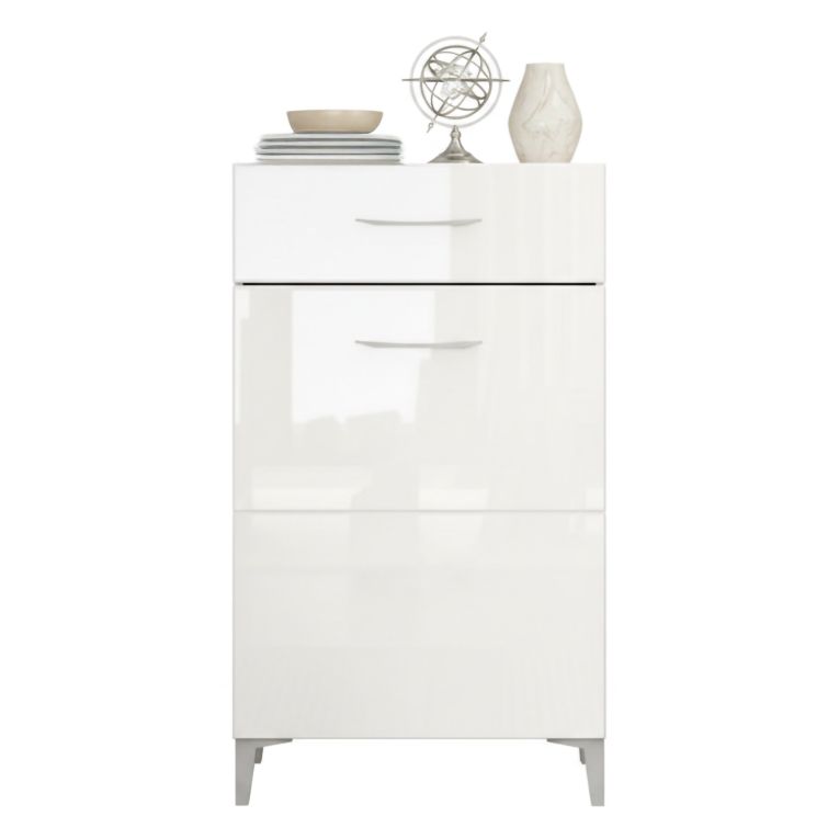 Mobile da Ingresso Bianco 2 Ripiani un Cassetto 58x35x104.5h cm, Un'anta - Ossona