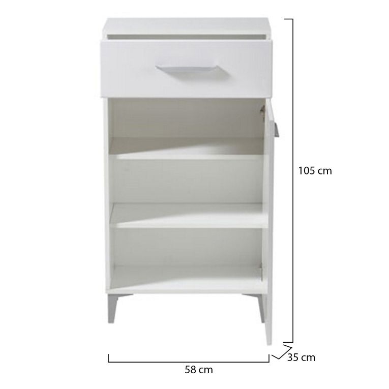Mobile da Ingresso Bianco 2 Ripiani un Cassetto 58x35x104.5h cm, Un'anta - Ossona