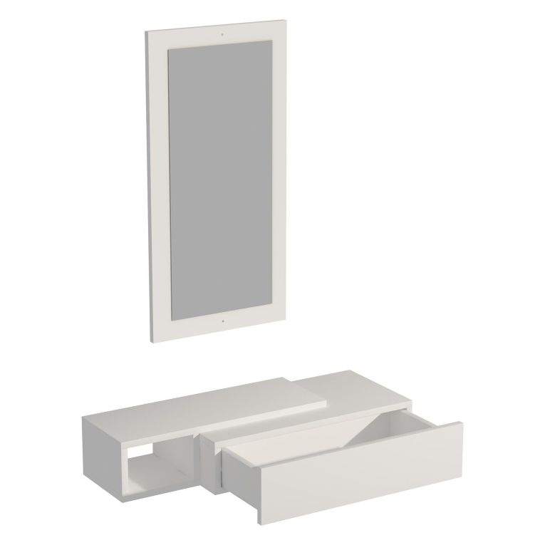 Mobile da Ingresso Bianco Beige Specchio Incluso un Cassetto 82x30x16h cm, un Ripiano - Ingria