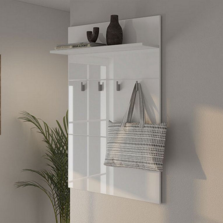 Mobile da Ingresso Bianco Bianco un Ripiano Appendiabiti 76x19.5x114h cm, Installazione Sospeso - Valdemone