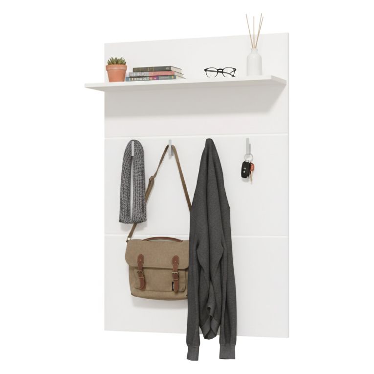 Mobile da Ingresso Bianco Bianco un Ripiano Appendiabiti 76x19.5x114h cm, Installazione Sospeso - Valdemone