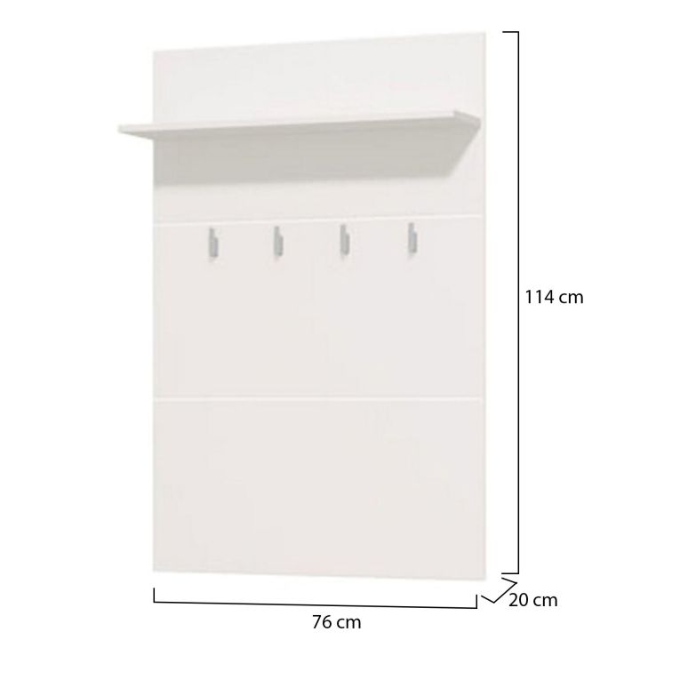 Mobile da Ingresso Bianco Bianco un Ripiano Appendiabiti 76x19.5x114h cm, Installazione Sospeso - Valdemone