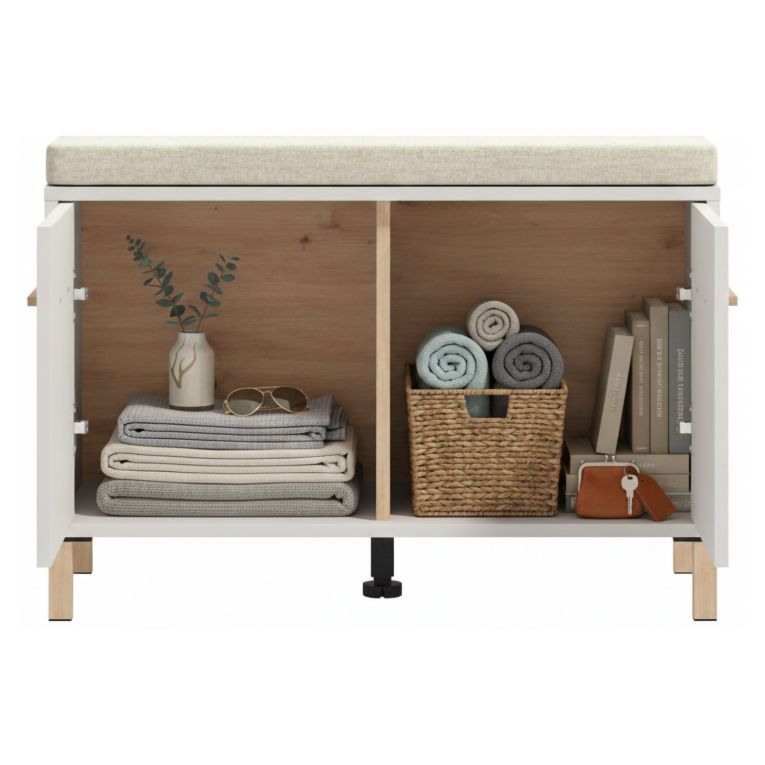 Mobile da Ingresso Bianco Crema Grigio Chiaro un Ripiano 2 Ante 80x40x57h cm, 2 Vani - Marciana