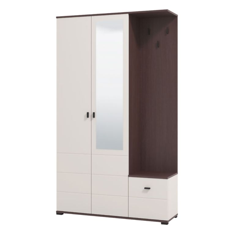 Mobile da Ingresso Bianco Crema Marrone Noce Specchio Incluso 4 Ripiani 116x35x197h cm, Appendiabiti - Raroto