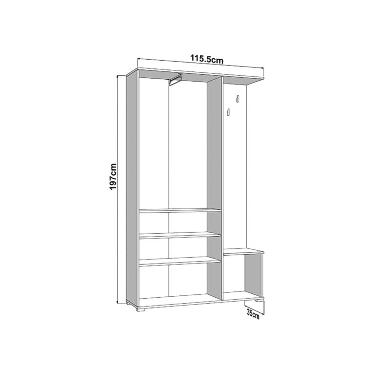 Mobile da Ingresso Bianco Crema Marrone Noce Specchio Incluso 4 Ripiani 116x35x197h cm, Appendiabiti - Raroto