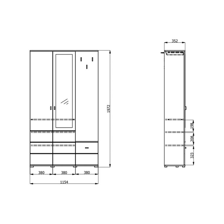 Mobile da Ingresso Bianco Crema Marrone Noce Specchio Incluso 4 Ripiani 116x35x197h cm, Appendiabiti - Raroto