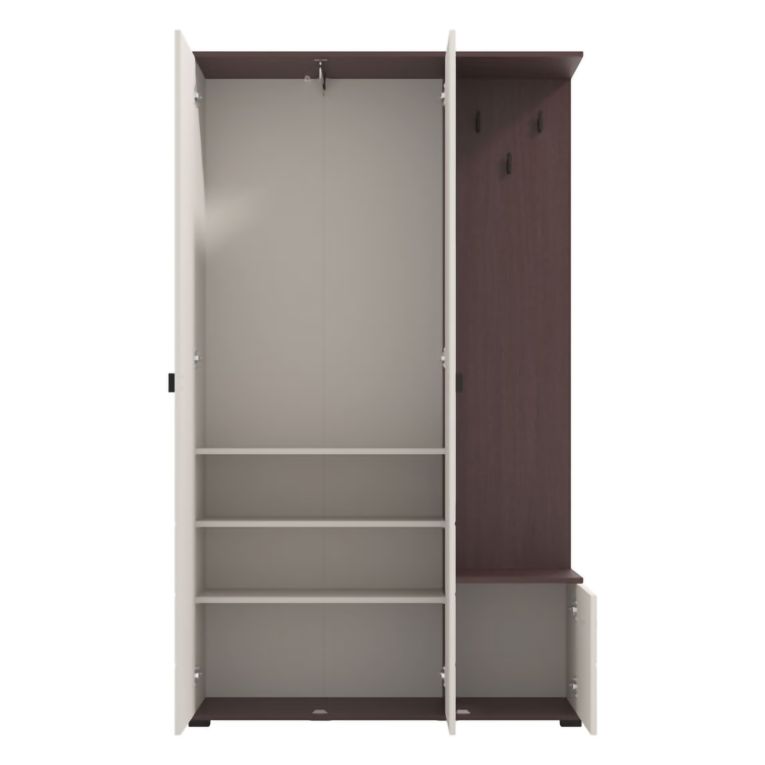Mobile da Ingresso Bianco Crema Marrone Noce Specchio Incluso 4 Ripiani 116x35x197h cm, Appendiabiti - Raroto
