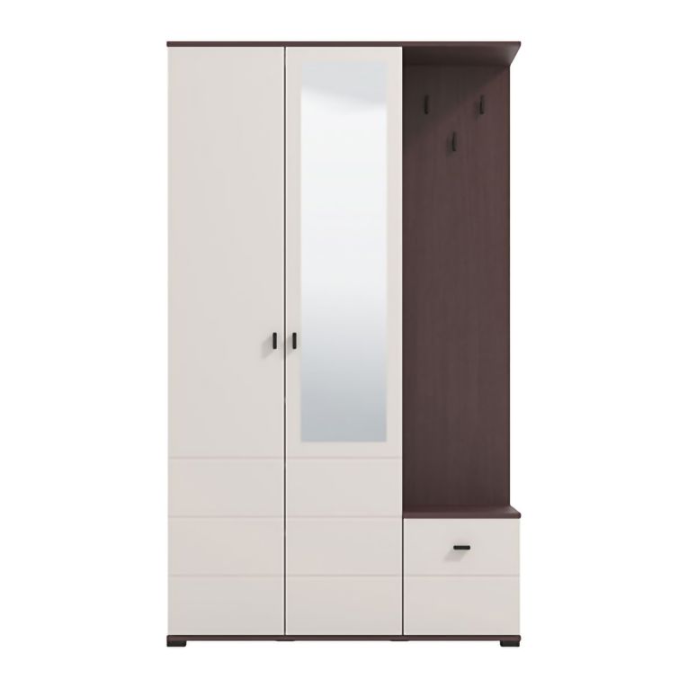 Mobile da Ingresso Bianco Crema Marrone Noce Specchio Incluso 4 Ripiani 116x35x197h cm, Appendiabiti - Raroto