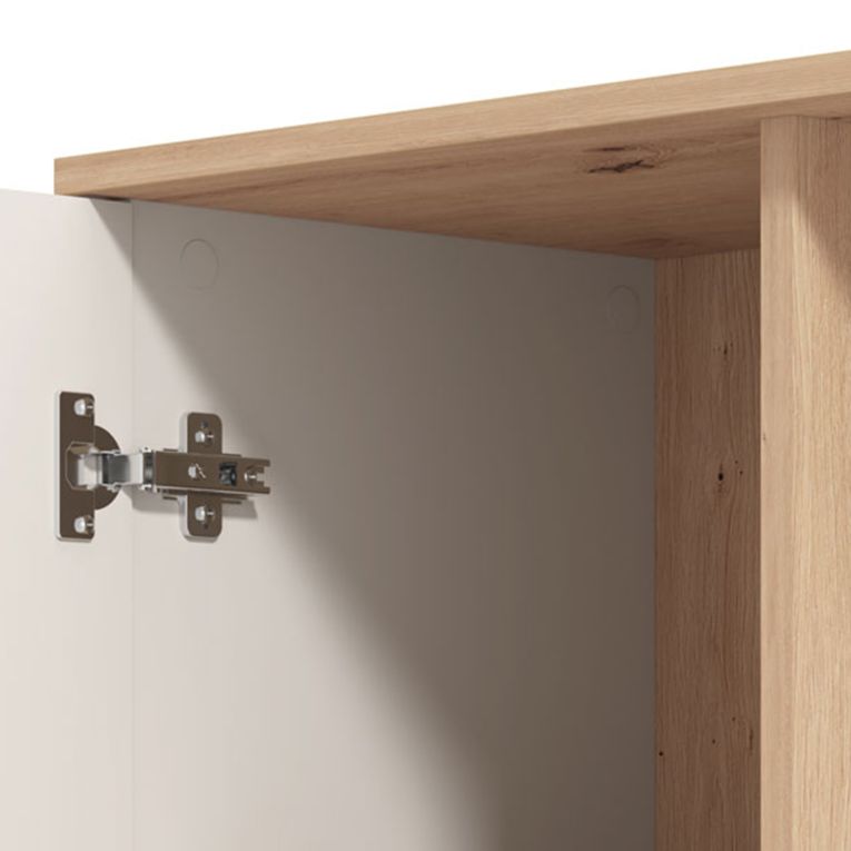 Mobile da Ingresso Bianco Crema Marrone Rovere Nodi Specchio Incluso 6 Ripiani 87x36x197h cm, Appendiabiti - Vique