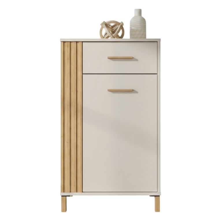 Mobile da Ingresso Bianco Crema Marrone un Cassetto 2 Ripiani 59.5x40x103h cm, Un'anta - Carducci