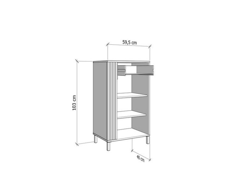 Mobile da Ingresso Bianco Crema Marrone un Cassetto 2 Ripiani 59.5x40x103h cm, Un'anta - Carducci