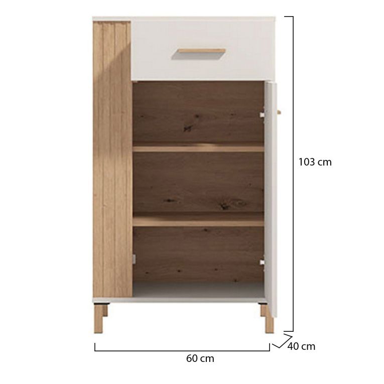 Mobile da Ingresso Bianco Crema Marrone un Cassetto 2 Ripiani 59.5x40x103h cm, Un'anta - Carducci