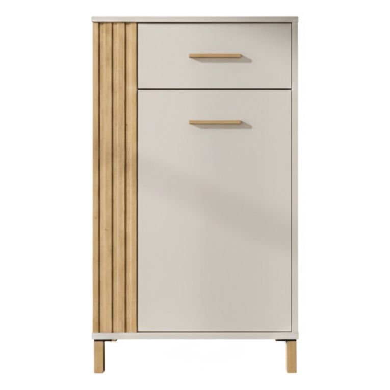 Mobile da Ingresso Bianco Crema Marrone un Cassetto 2 Ripiani 59.5x40x103h cm, Un'anta - Carducci