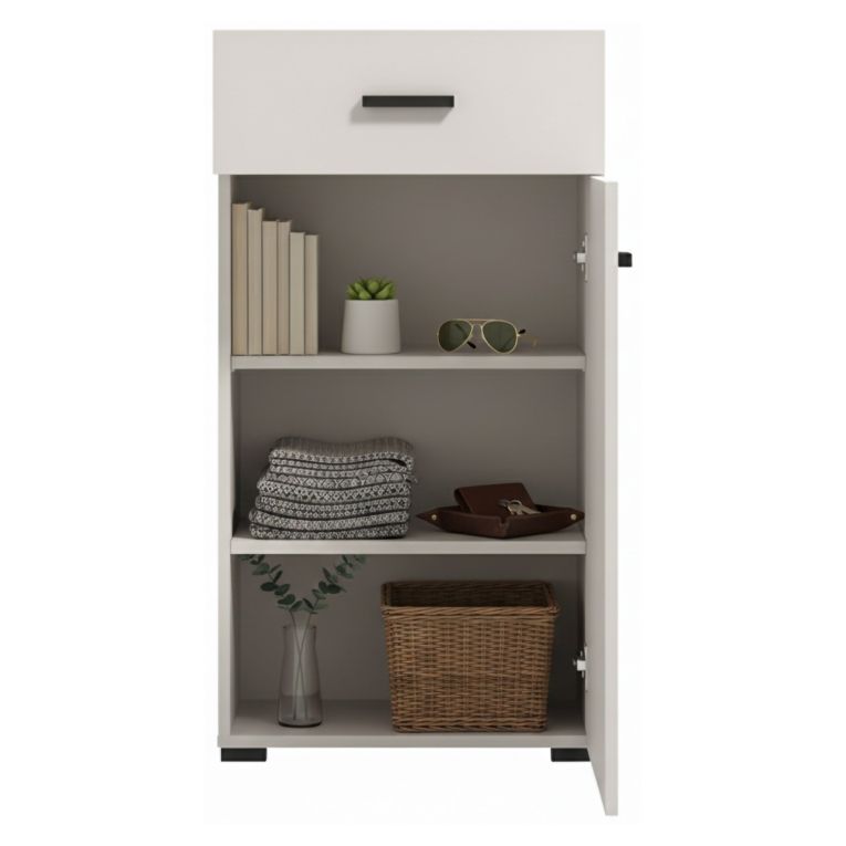 Mobile da Ingresso Bianco Crema Nero un Cassetto 2 Ripiani 51.5x35x98h cm, Un'anta - Trevi