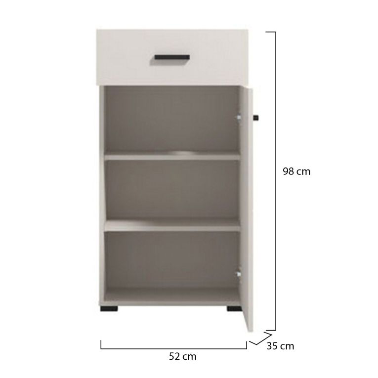 Mobile da Ingresso Bianco Crema Nero un Cassetto 2 Ripiani 51.5x35x98h cm, Un'anta - Trevi
