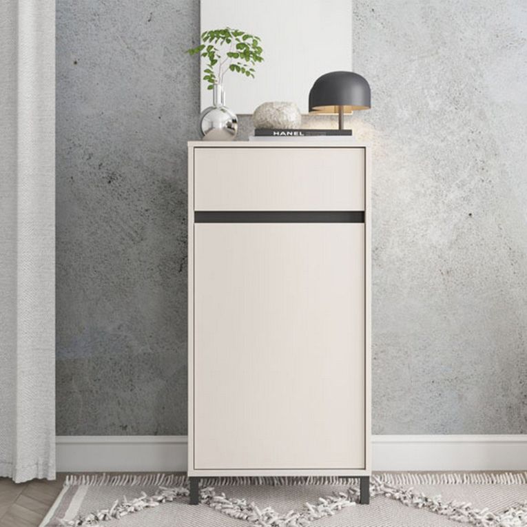 Mobile da Ingresso Bianco Crema Nero un Cassetto 2 Ripiani 54.5x40x109.5h cm, Un'anta - Pollenza