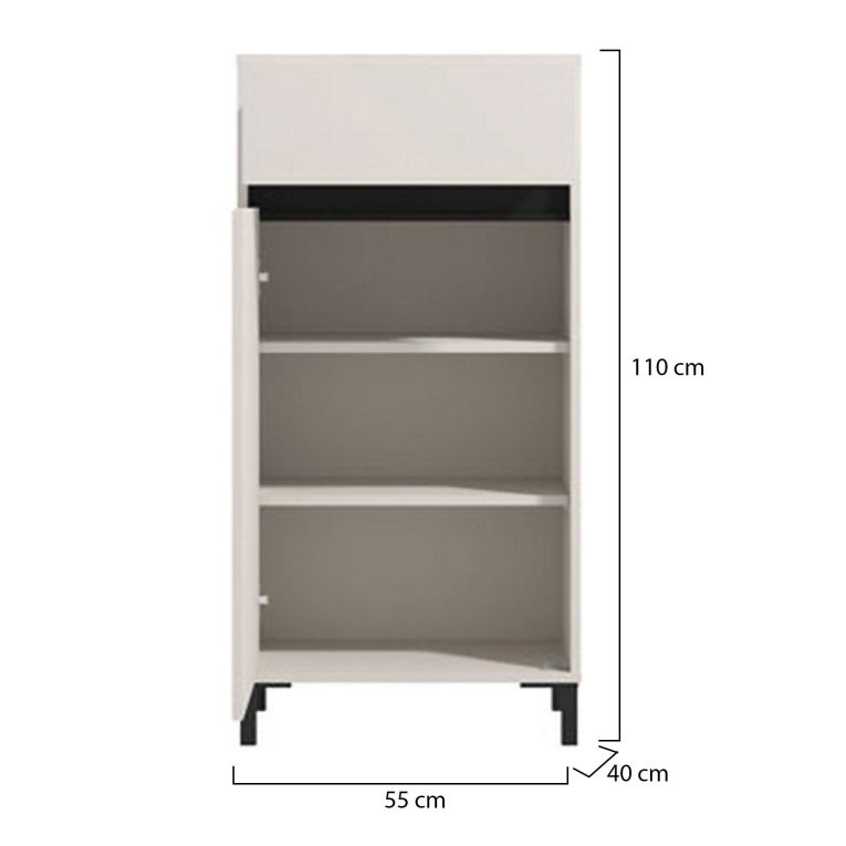 Mobile da Ingresso Bianco Crema Nero un Cassetto 2 Ripiani 54.5x40x109.5h cm, Un'anta - Pollenza