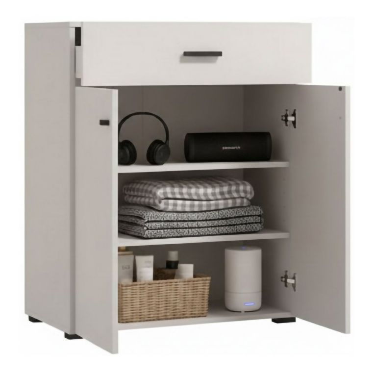 Mobile da Ingresso Bianco Crema Nero un Cassetto 2 Ripiani 77x35x98h cm, 2 Ante - Torrice