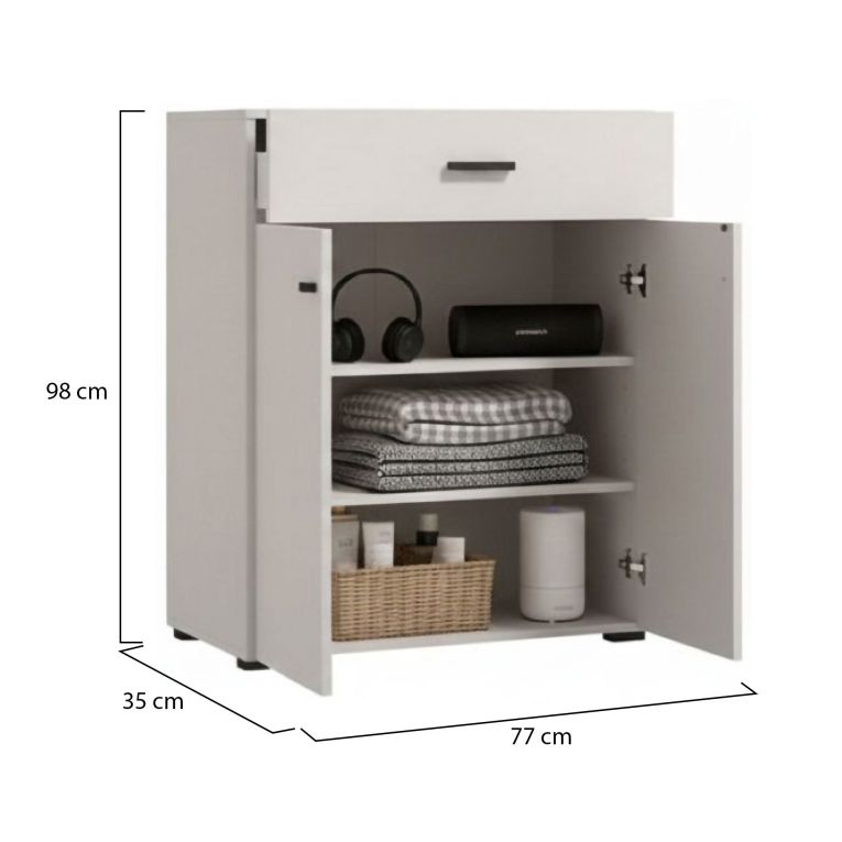 Mobile da Ingresso Bianco Crema Nero un Cassetto 2 Ripiani 77x35x98h cm, 2 Ante - Torrice