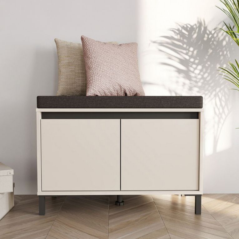 Mobile da Ingresso Bianco Crema Nero un Ripiano 2 Ante 80x40x57h cm, 2 Vani - Force