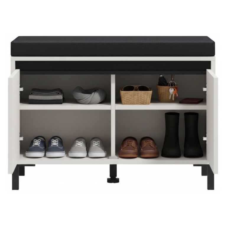 Mobile da Ingresso Bianco Crema Nero un Ripiano 2 Ante 80x40x57h cm, 2 Vani - Force