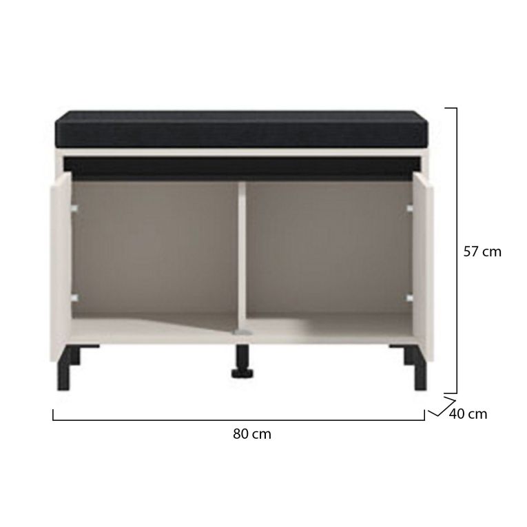Mobile da Ingresso Bianco Crema Nero un Ripiano 2 Ante 80x40x57h cm, 2 Vani - Force