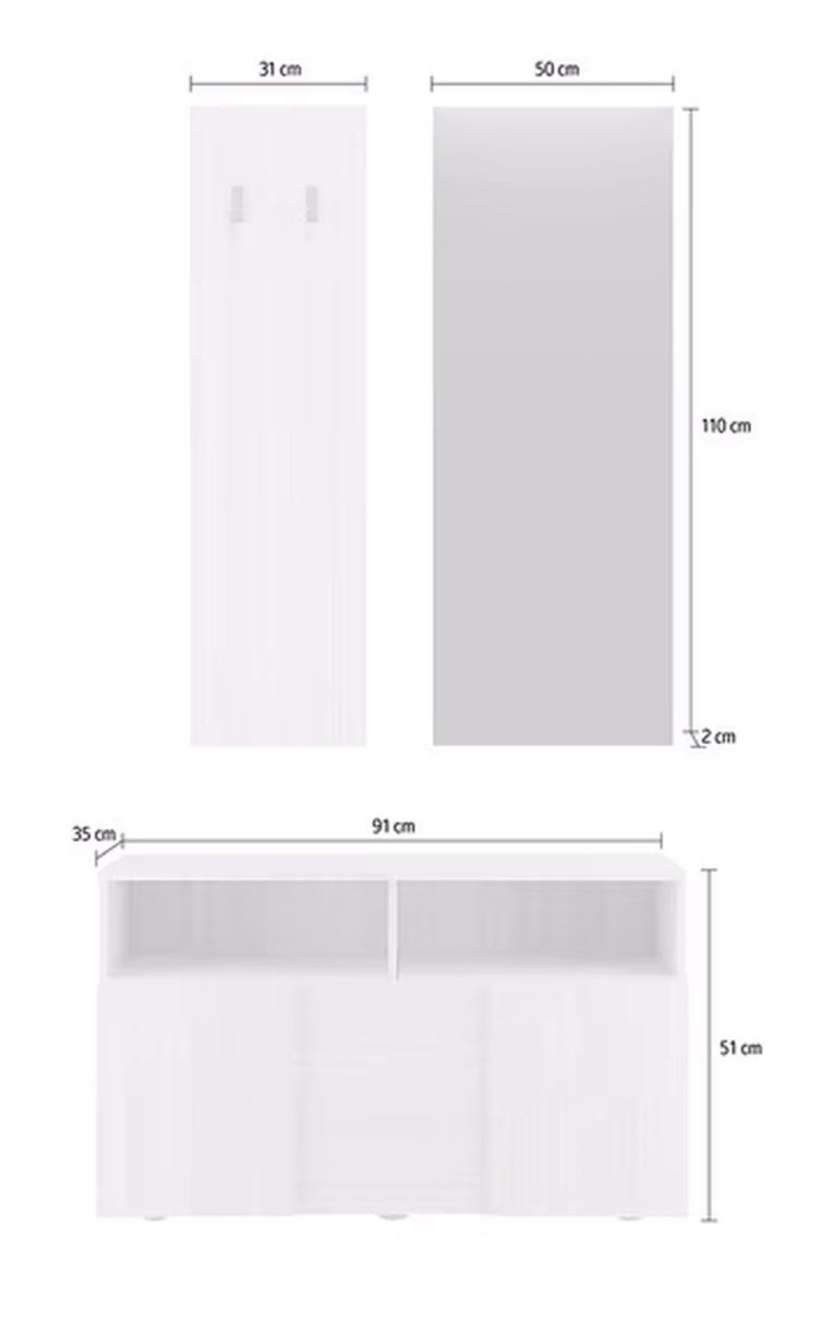 Mobile da Ingresso Bianco Fantasia Specchio Incluso 4 Paia 91x36x165h cm, 2 Ripiani - Riano
