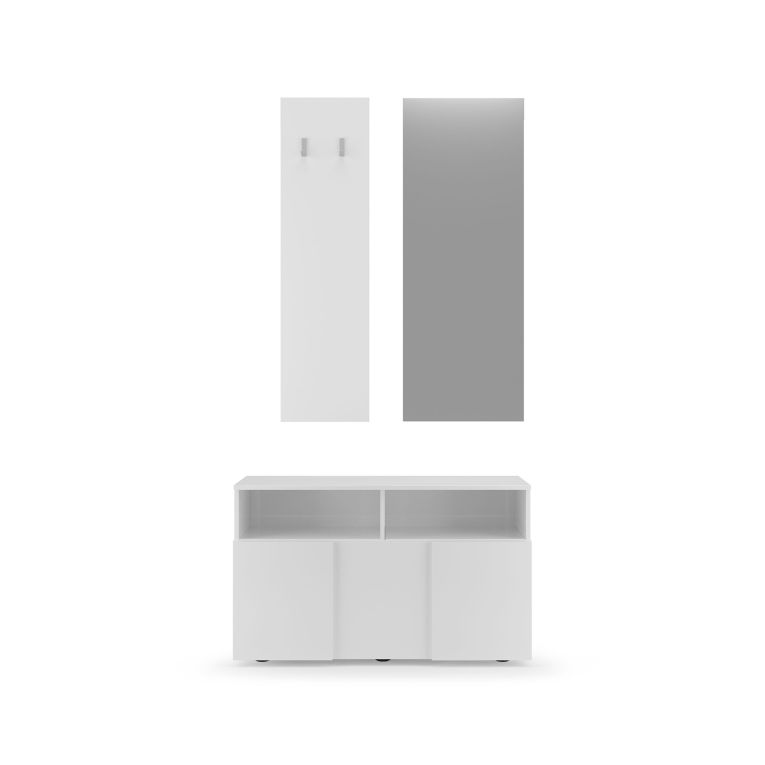 Mobile da Ingresso Bianco Fantasia Specchio Incluso 4 Paia 91x36x165h cm, 2 Ripiani - Riano
