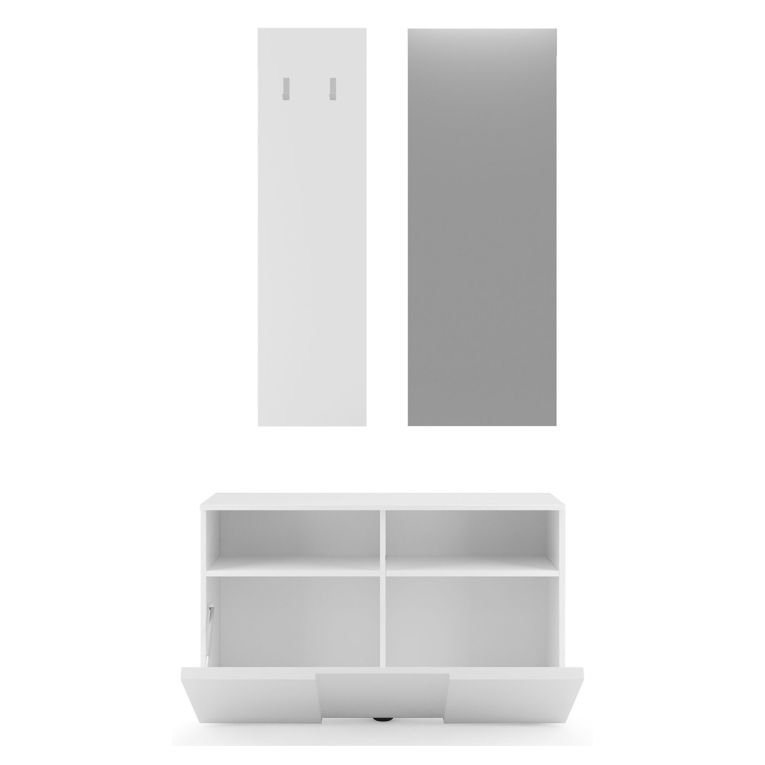 Mobile da Ingresso Bianco Fantasia Specchio Incluso 4 Paia 91x36x165h cm, 2 Ripiani - Riano