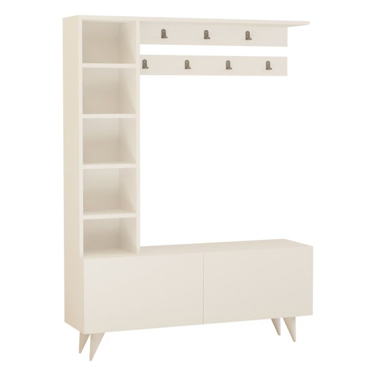 Mobile da Ingresso Bianco Grigio Appendiabiti 6 Ripiani 120x32x162h cm, Apertura a Ribalta - Gordona