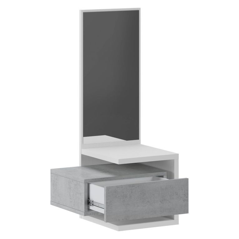 Mobile da Ingresso Bianco Grigio Cemento Specchio Incluso un Cassetto 43x32x90h cm, Installazione Sospesa - Tesero