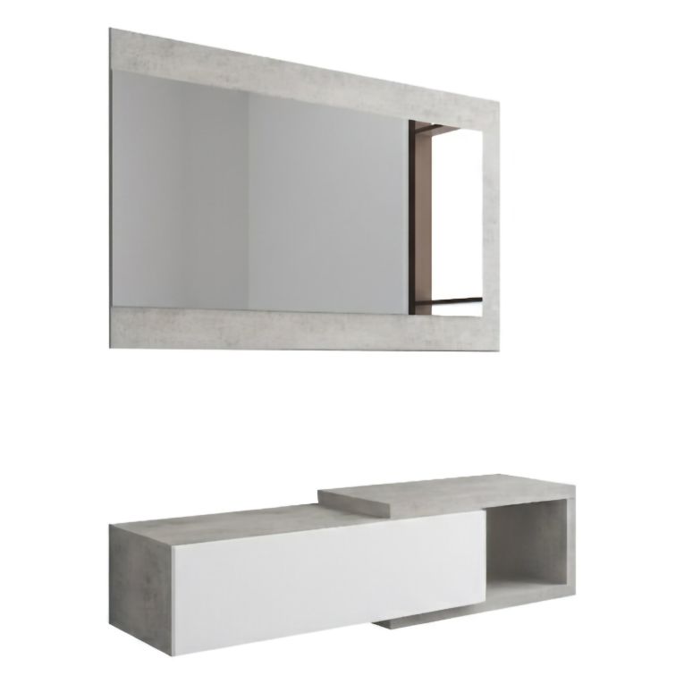 Mobile da Ingresso Bianco Grigio Cemento Specchio Incluso un Cassetto 95x28x77h cm, un Vano - Fabbrico