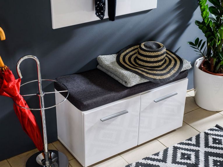 Mobile da Ingresso Bianco Grigio Scuro un Ripiano 2 Ante 79x35x45h cm, 2 Vani - Cannole