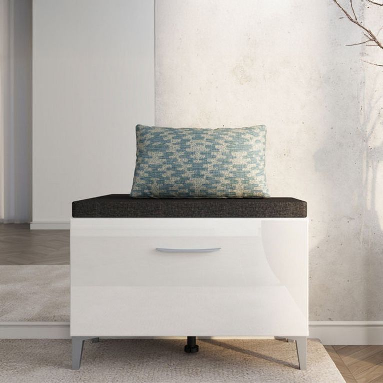 Mobile da Ingresso Bianco Grigio Scuro un Ripiano Un'anta 74.5x35x53h cm, 2 Vani - Ceranesi