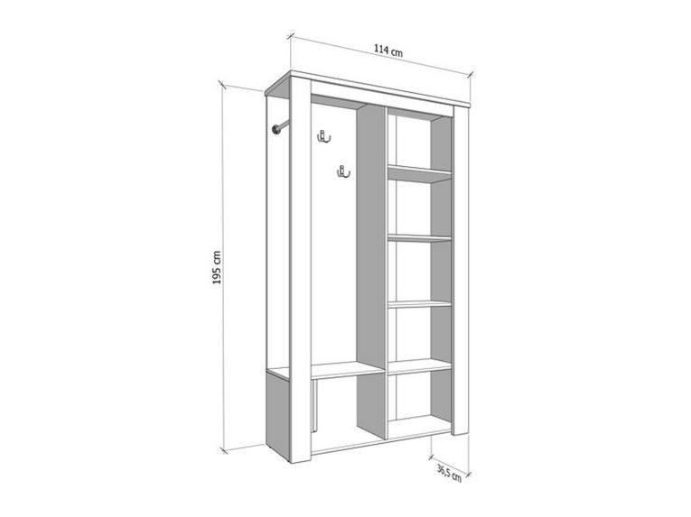 Mobile da Ingresso Bianco Larice Marrone Rovere Specchio Incluso 5 Ripiani 114x36.5x195h cm, Appendiabiti - Valva